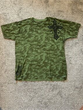 Xtreme Couture Camo Cross Graphic Tee Shirt 2XL Green Bound For Glory MMA Y2K